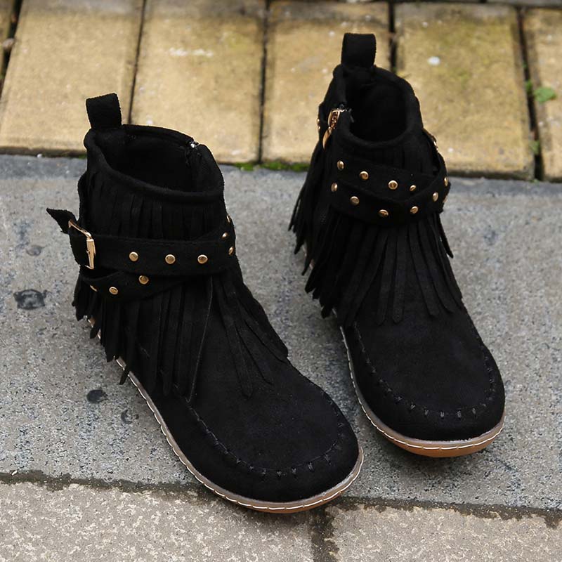 Drune | Boho Stiefelette Mit Fransen Und Schnallen Für Damen