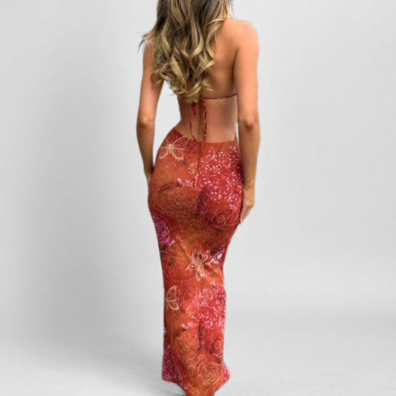 Damen Maxikleid mit tiefem V-Ausschnitt und raffinierten Spaghettiträgern W&W Mode