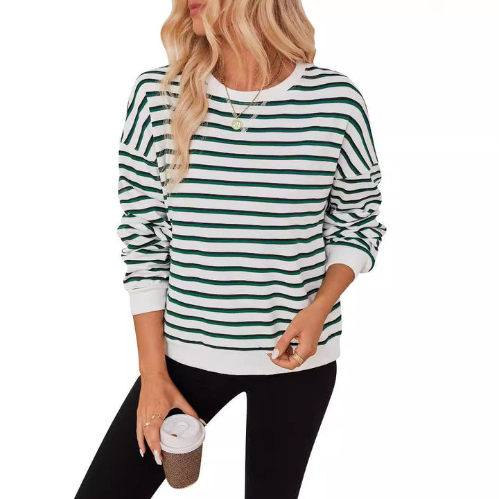 Damen lässiger Sweatshirt mit modernem Streifenmuster und Rundhalsausschnitt W&W Mode