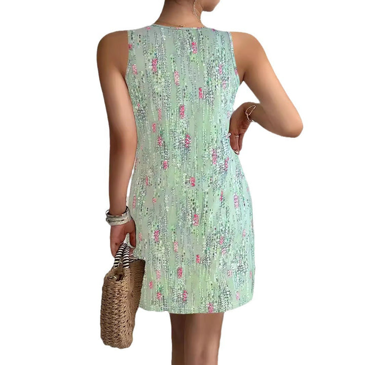 Damen ärmelloses Sommerkleid mit floralen Details und asymmetrischem Saum Drune