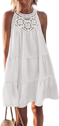 Damen Luftiges Sommerkleid mit Spitzenbesatz und weit geschnittenem Saum W&W Mode