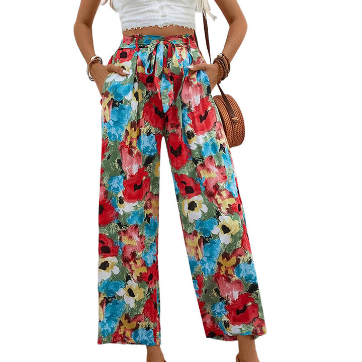 Damen weite Sommerhose mit buntem Blumenmuster und elastischem Bund W&W Mode