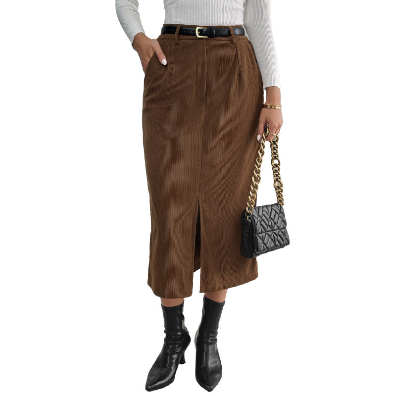 Damen Maxi-Rock mit stylishen Cord-Details und seitlichem Schlitz W&W Mode