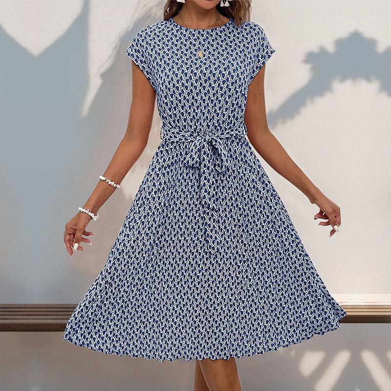 Damen Midikleid mit raffiniertem Taillengürtel und verspieltem Muster W&W Mode