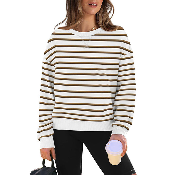 Damen lässiger Sweatshirt mit modernem Streifenmuster und Rundhalsausschnitt W&W Mode