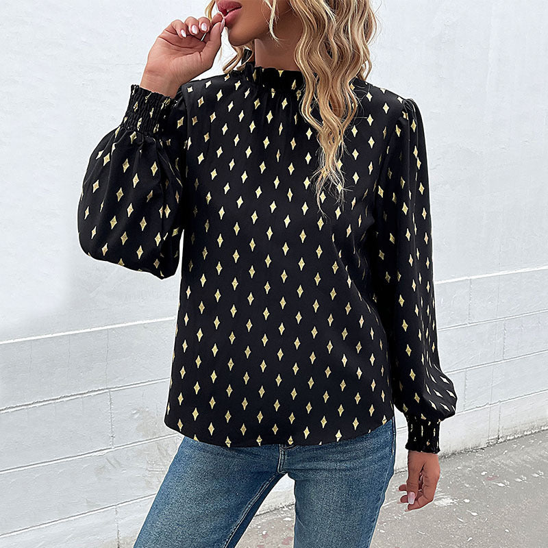 Damen Bluse mit elegantem Kragen und modischem Muster W&W Mode
