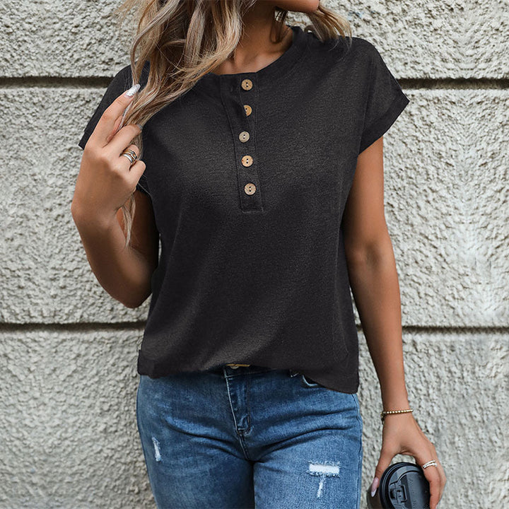 Damen Kurzarm-T-Shirt mit Knopfleiste W&W Mode