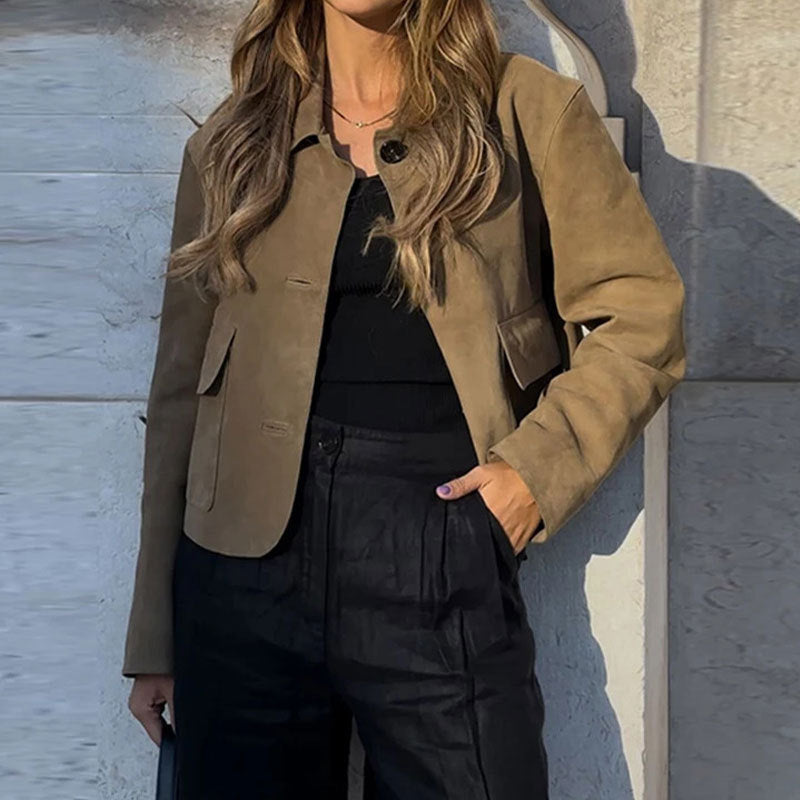 Damen Kurzjacke aus hochwertigem Wildlederimitat W&W Mode