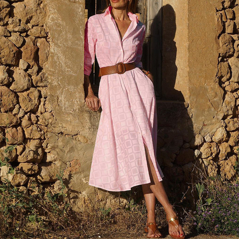 Damen Hemdkleid aus atmungsaktiver Baumwolle mit langen Ärmeln