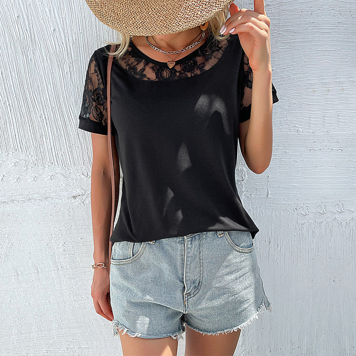 Damen T-Shirt mit eleganten Spitzenärmeln und lässigem Schnitt W&W Mode