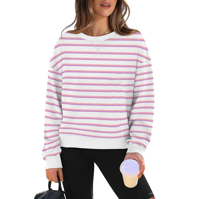 Damen lässiger Sweatshirt mit modernem Streifenmuster und Rundhalsausschnitt W&W Mode