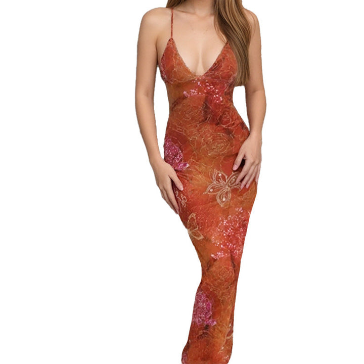 Damen Maxikleid mit tiefem V-Ausschnitt und raffinierten Spaghettiträgern W&W Mode