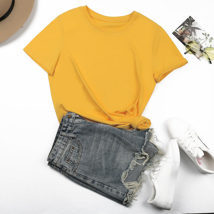Damen Basic T-Shirt mit lässigem Schnitt und hochwertiger Baumwollqualität W&W Mode