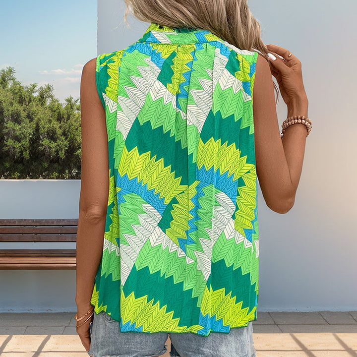 Damen ärmelloses Blusenshirt mit modernem Knotendesign und lebhaftem Muster W&W Mode