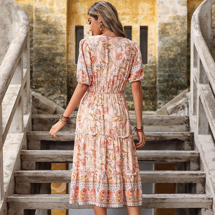Damen Maxikleid mit floralen Mustern und Rüschen W&W Mode
