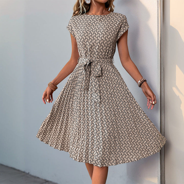 Damen Midikleid mit raffiniertem Taillengürtel und verspieltem Muster W&W Mode