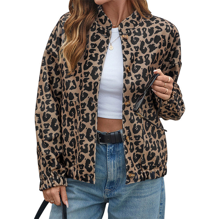Damen Fleecejacke im modischen Leopardenmuster mit praktischen Taschen W&W Mode