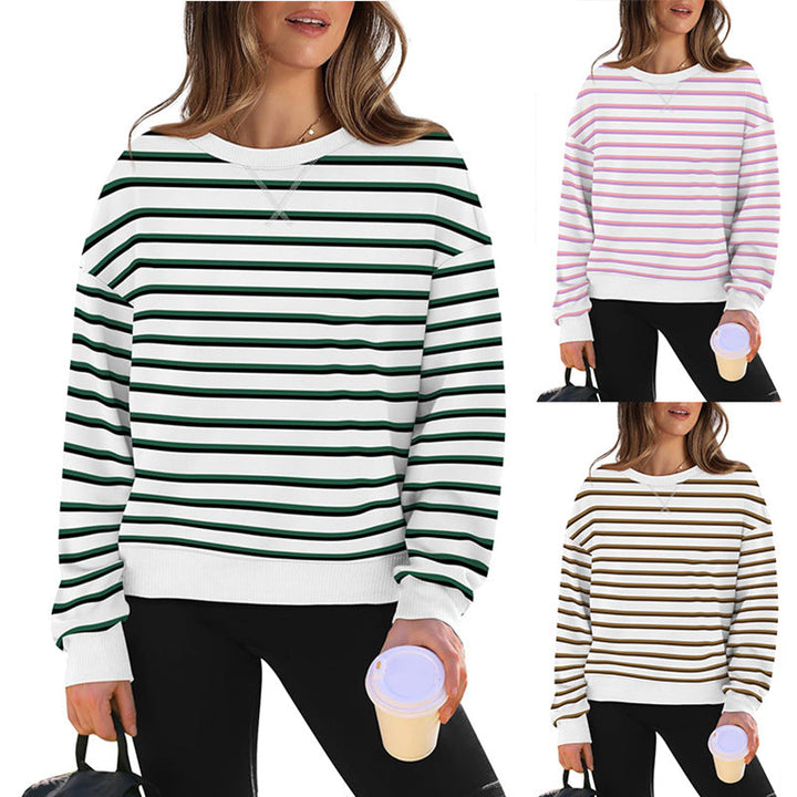 Damen lässiger Sweatshirt mit modernem Streifenmuster und Rundhalsausschnitt W&W Mode