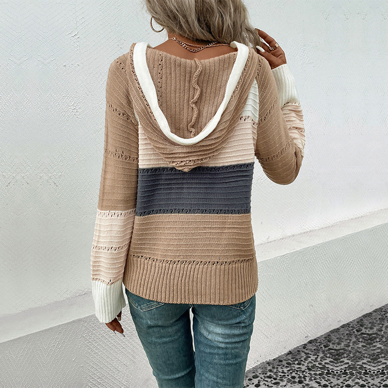Damen lässiger Pullover mit strukturiertem Muster und Kapuze W&W Mode