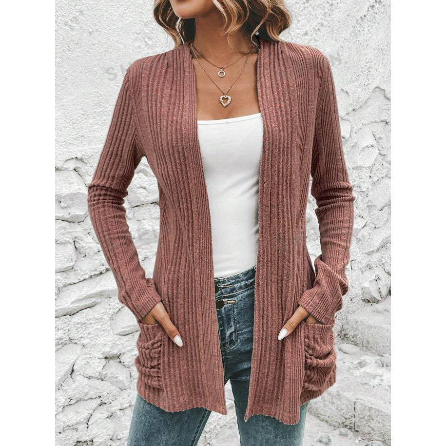 Damen Feinstrickjacke mit tiefem V-Ausschnitt und praktischen Taschen Drune