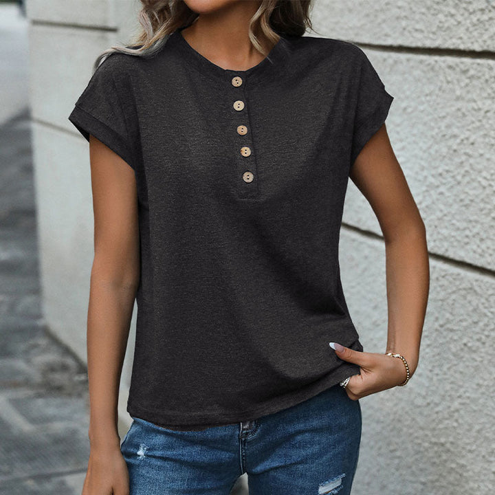 Damen Kurzarm-T-Shirt mit Knopfleiste W&W Mode