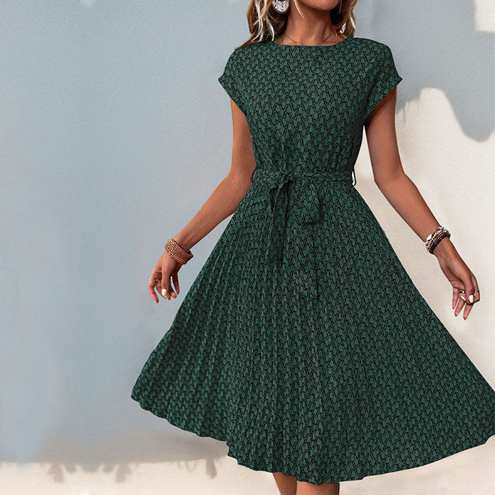 Damen Midikleid mit raffiniertem Taillengürtel und verspieltem Muster W&W Mode