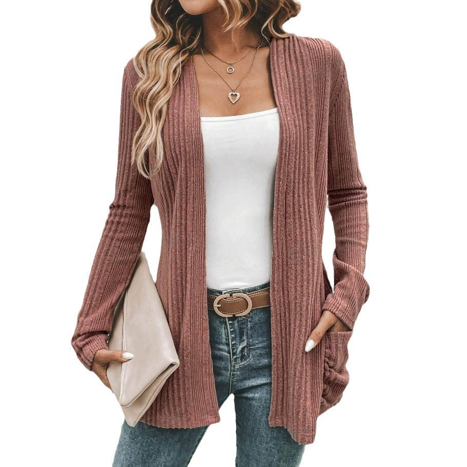Damen Feinstrickjacke mit tiefem V-Ausschnitt und praktischen Taschen Drune