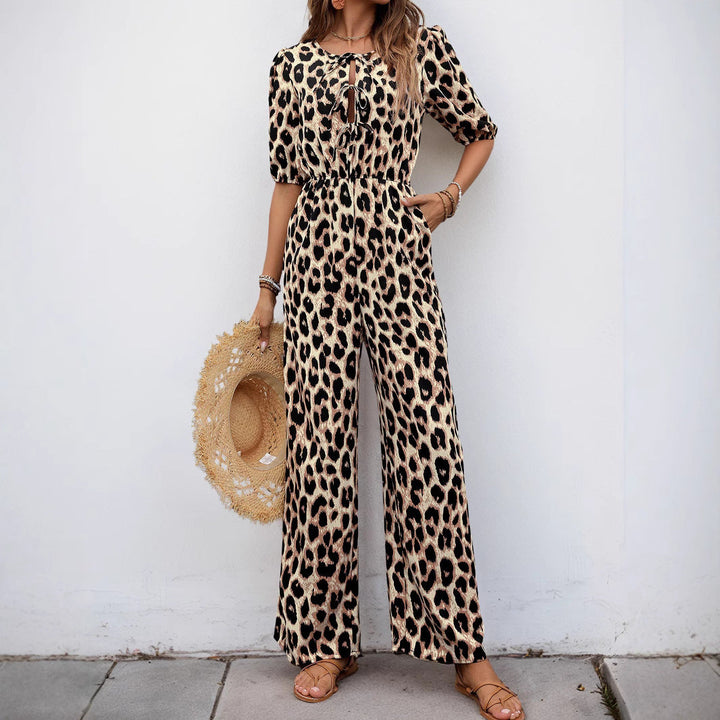 Damen Jumpsuit mit elegantem Wickelausschnitt und modischem Leopardenmuster W&W Mode