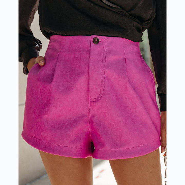 Damen High-Waist Shorts aus weichem Kunstleder mit Bundfalten Drune