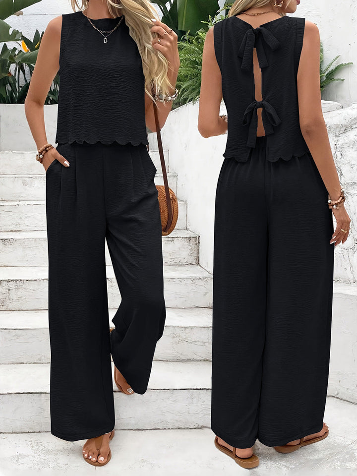 Damen lässiger Jumpsuit mit schickem Rückenausschnitt und weitem Bein Drune