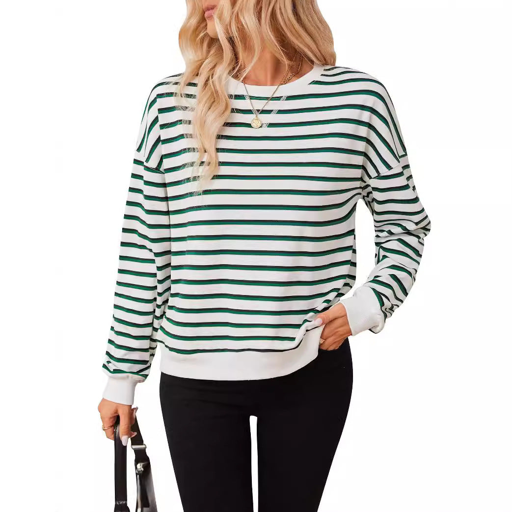 Damen lässiger Sweatshirt mit modernem Streifenmuster und Rundhalsausschnitt W&W Mode