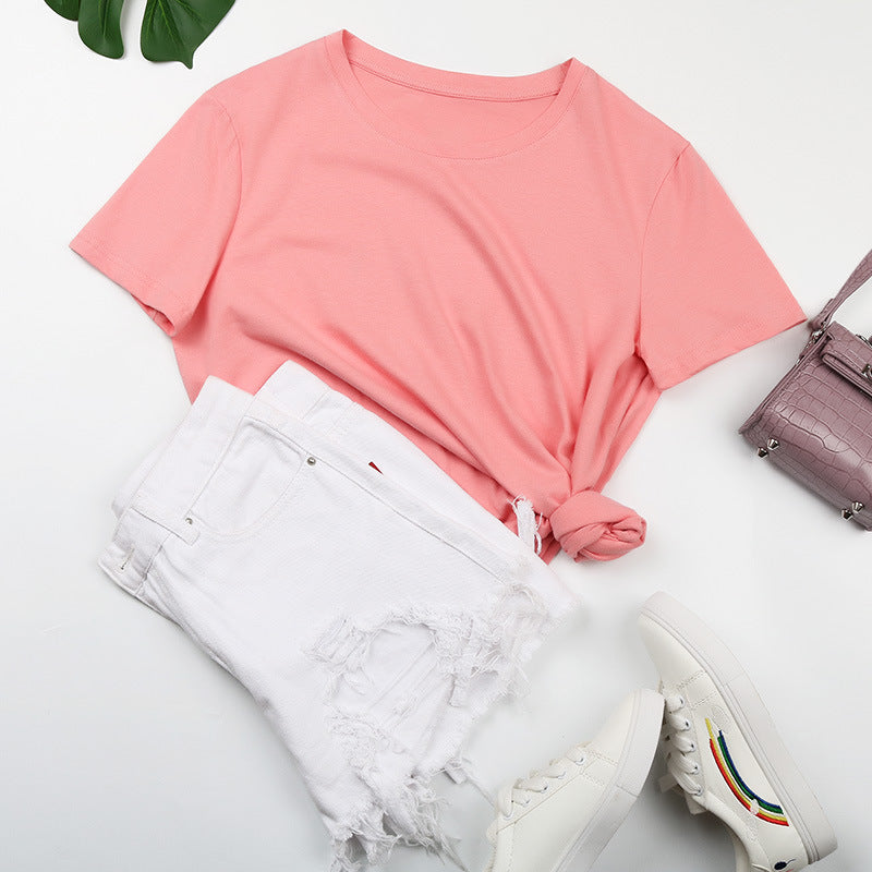 Damen Basic T-Shirt mit lässigem Schnitt und hochwertiger Baumwollqualität W&W Mode