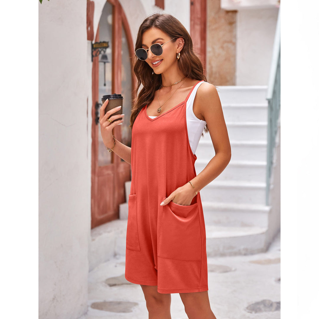 Damen komfortabler Overall mit tiefem Ausschnitt und praktischen Taschen W&W Mode