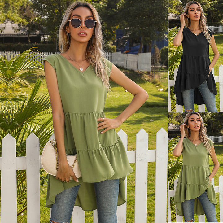 Damen ärmelloses Tunika-Kleid mit asymmetrischem Saum und schickem Volant W&W Mode