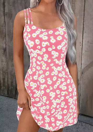 Damen kurzes Blumenkleid mit verstellbaren Spaghettiträgern W&W Mode