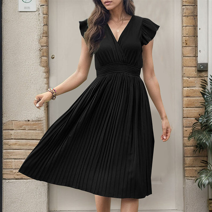 Damen Midikleid mit elegantem Plisseedetail und V-Ausschnitt W&W Mode