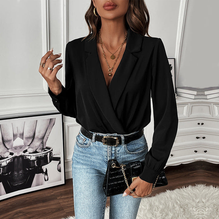 Damen Bluse im Body-Stil mit elegantem Wickeldesign W&W Mode