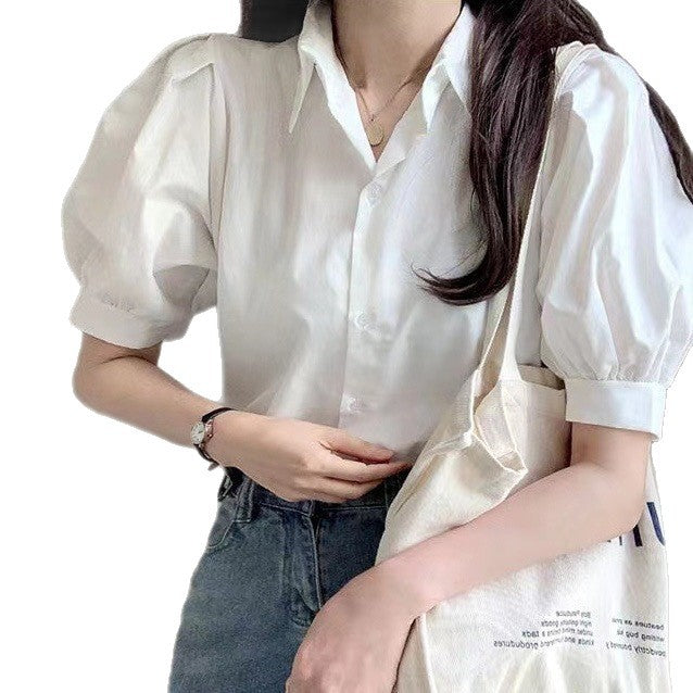 Damen Bluse mit Puffärmeln und klassischem Kragen W&W Mode