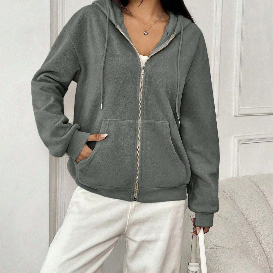 Damen Fleecejacke mit kapuze und praktischen Taschen W&W Mode