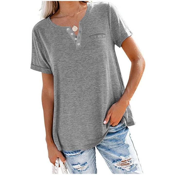 Damen Freizeit T-Shirt mit Knopfleiste und Brusttasche W&W Mode