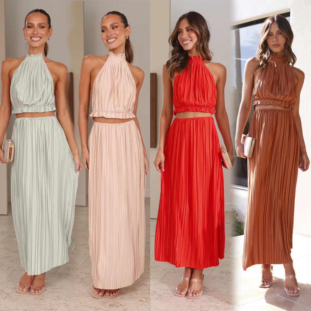Damen Maxikleid mit raffiniertem Faltenwurf und elegantem Halterdesign Drune