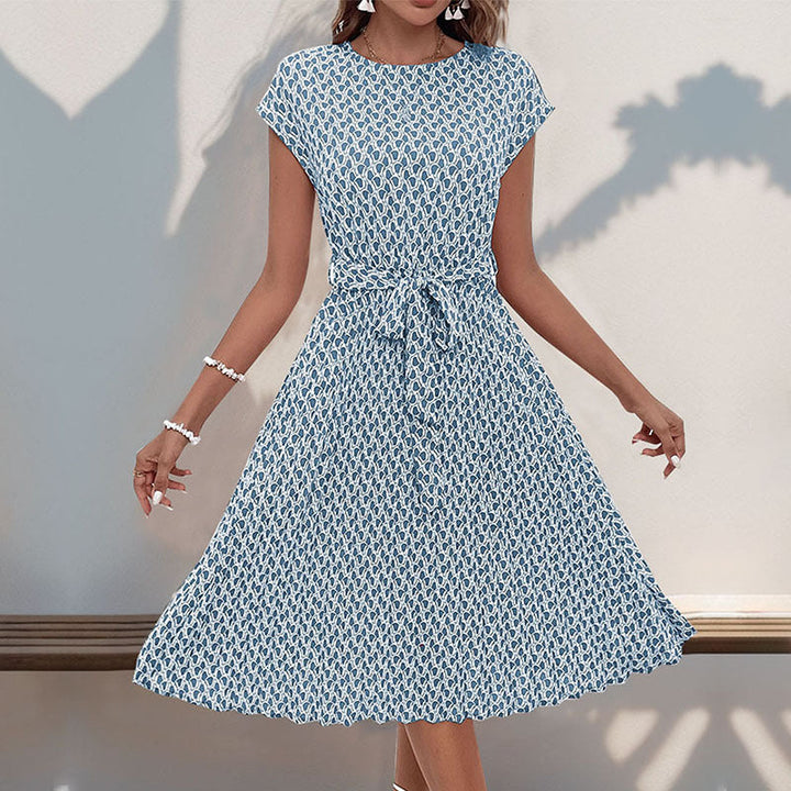 Damen Midikleid mit raffiniertem Taillengürtel und verspieltem Muster W&W Mode