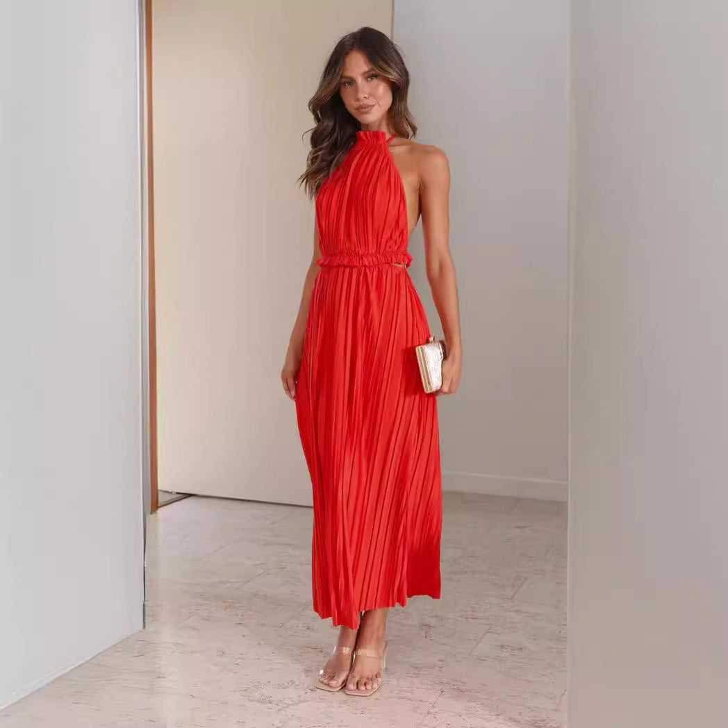 Damen Maxikleid mit raffiniertem Faltenwurf und elegantem Halterdesign Drune