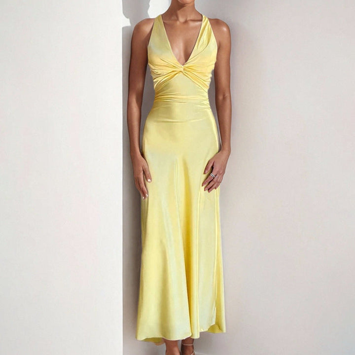 Damen Elegantes Maxikleid mit tiefem V-Ausschnitt und Raffung W&W Mode