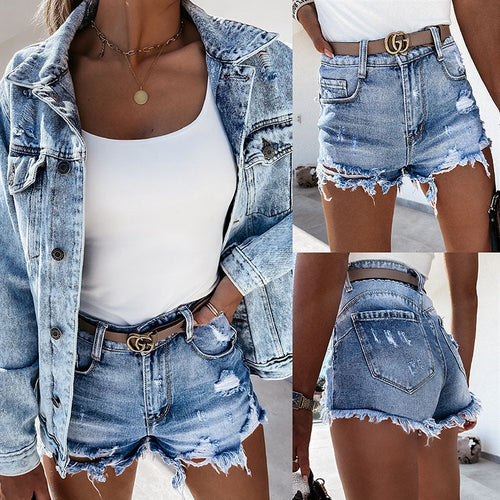 Damen Destroyed Denim-Shorts W&W Mode