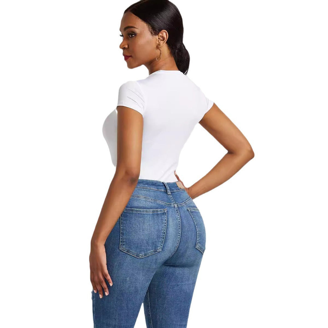 Damen Body mit hohem Kragen und Kurzarm W&W Mode