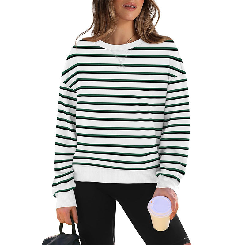 Damen lässiger Sweatshirt mit modernem Streifenmuster und Rundhalsausschnitt W&W Mode