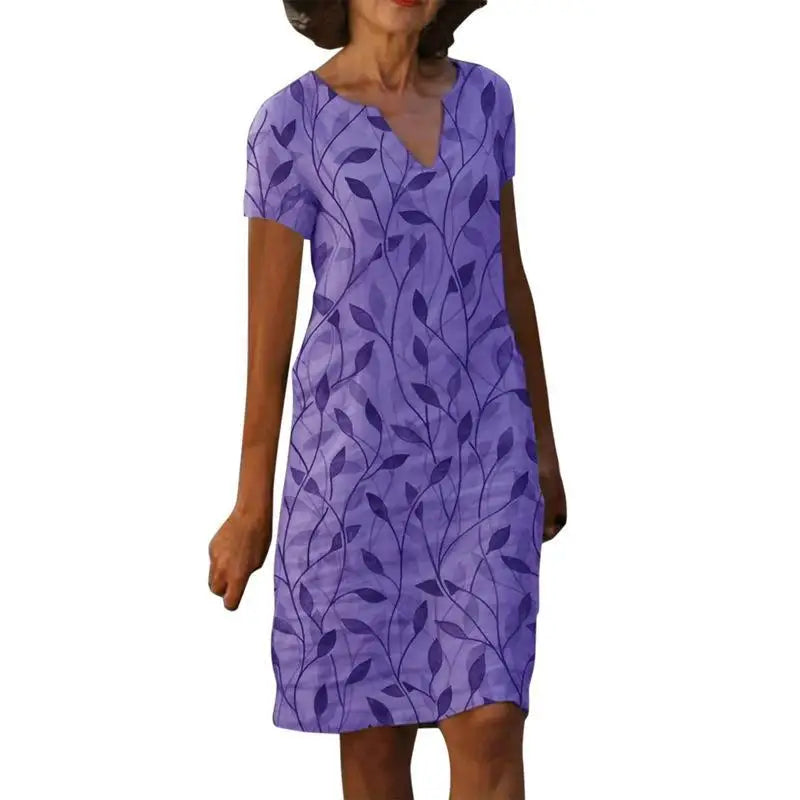 W&W Mode | Weinlese Blumen V-Ausschnitt Lang Kleid
